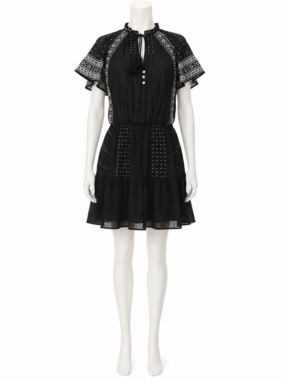 Veronica Beard Black Embroidered Silk Blend Boho Dress Size 4 - Picture 4 of 12